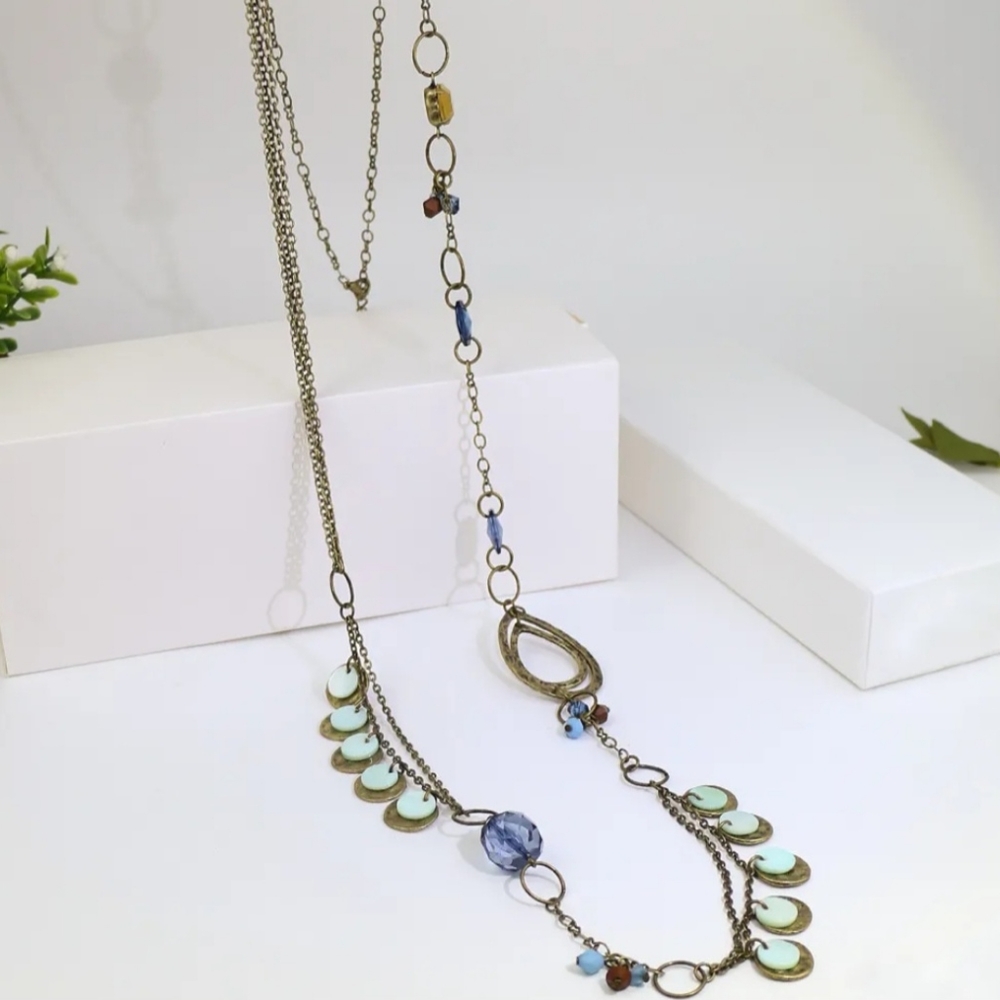 Classic Antique Style Bronze Chain Shell & Crystal NWT. Fast Ship.